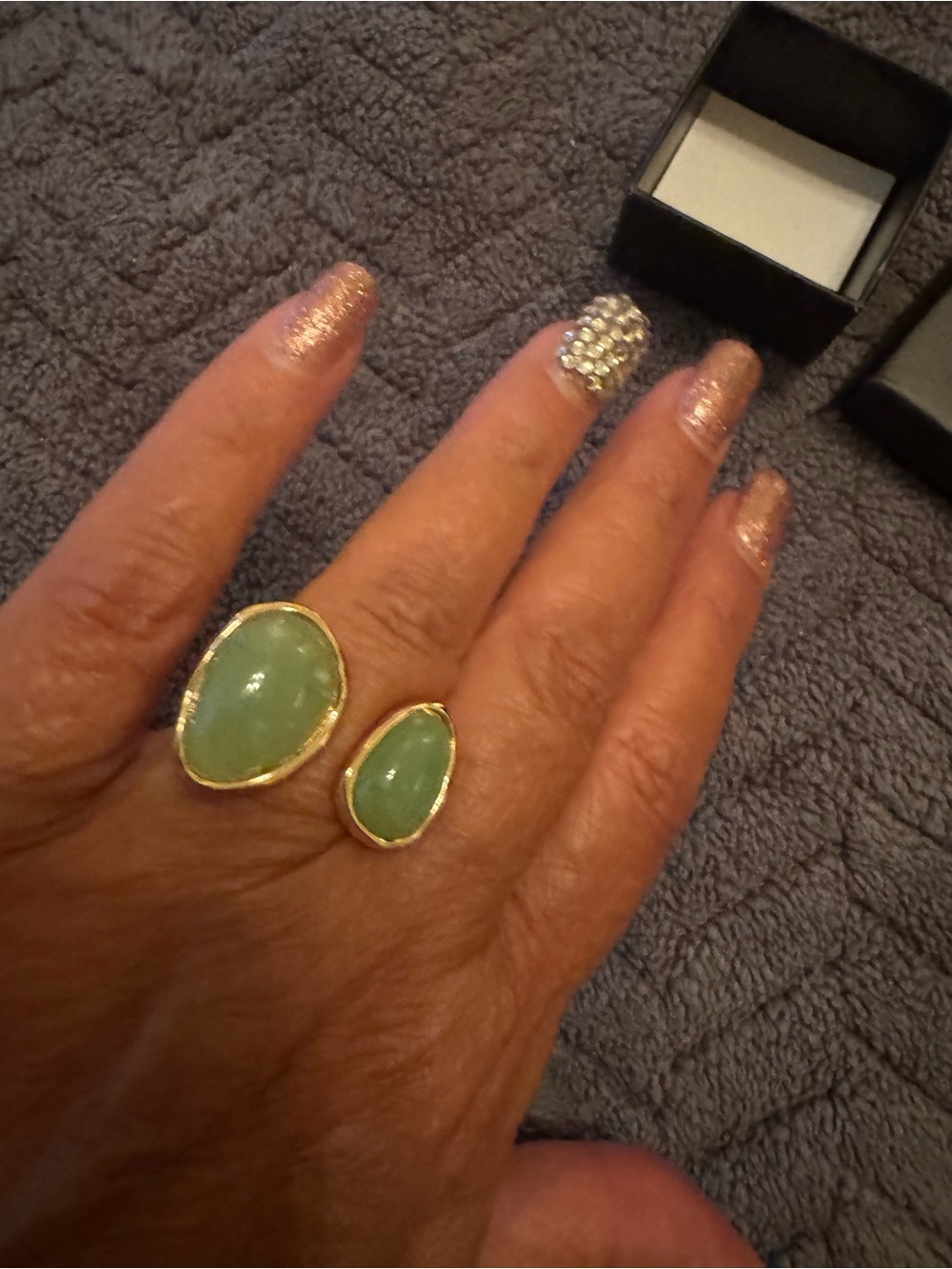 Avon Gold-Tone Ring with Green Cabochon Duo
